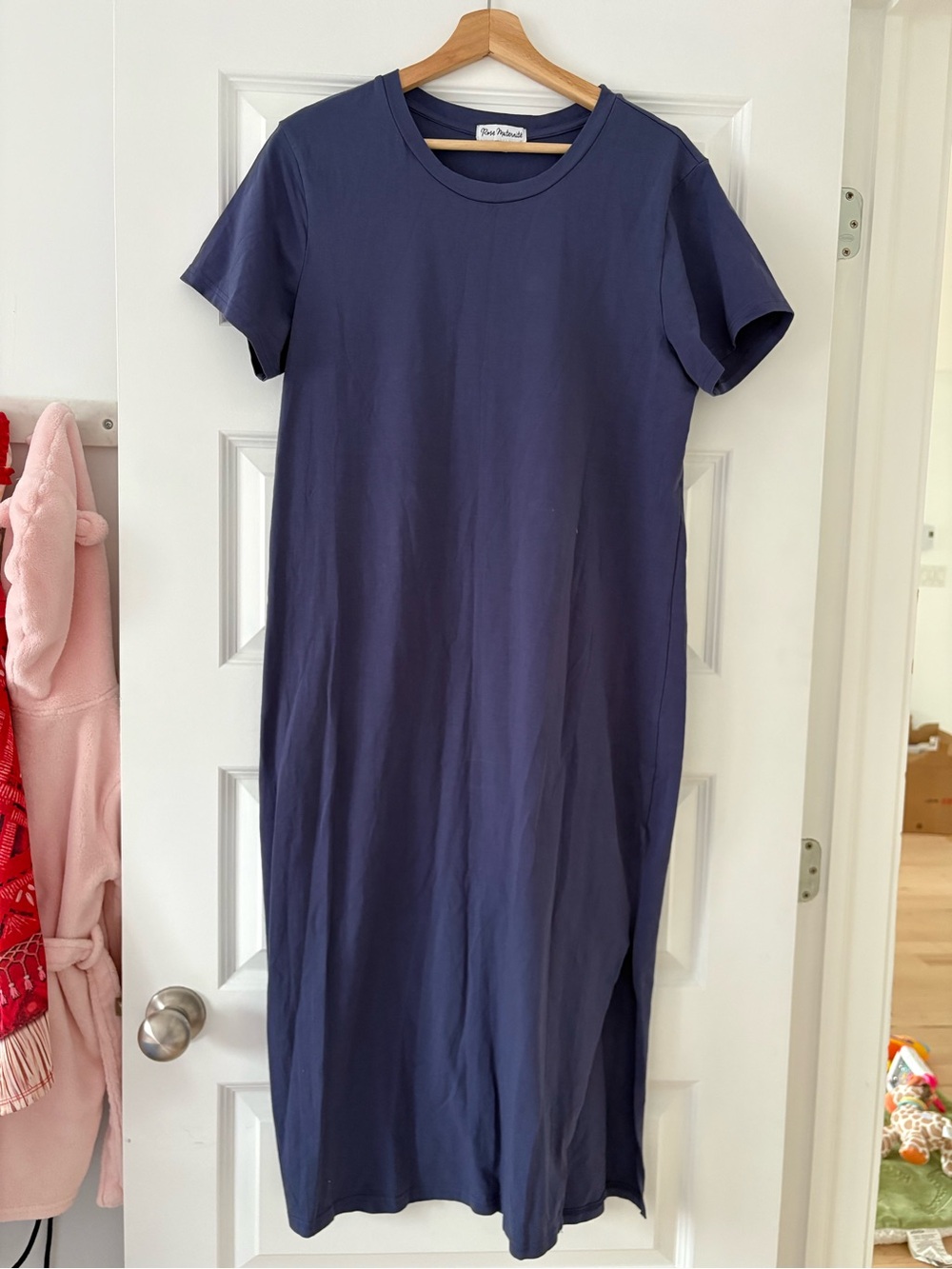 Navy Short-Sleeve Maxi Dress